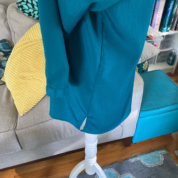 Truffles Flowy Blouse Shirt M/L Teal Green VGUC Relaxed Fit Workwear - Picture 5 of 7